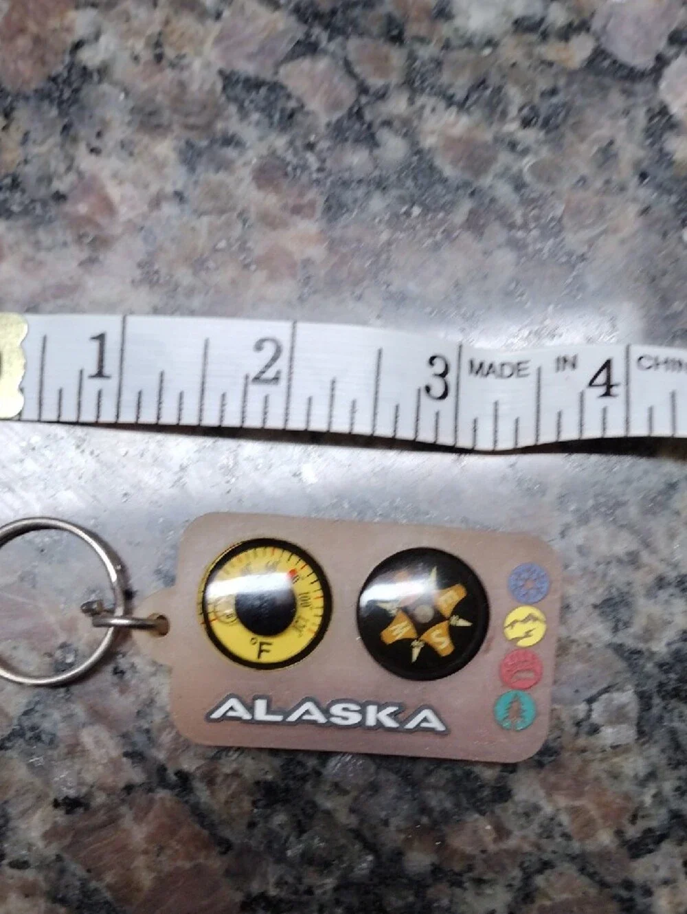 Alaska Keychain Thermometer Compass - Brown like new approx length 3.5